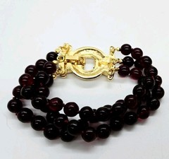 NOLAN MILLER Bracelet Bordeaux Red Glass Bead Rhinestone Vintage Couture 8 in