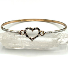 Ross Simons Hinged Bangle, Heart, Black Spinel Gemstone Sterling Silver Vermeil