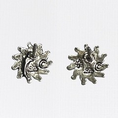 Turquoise Inlay Sunburst Earrings 925 Sterling Silver Small 5/16″ Stud Southwest