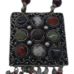 Vintage Tribal 9-Stone Pendant Necklace Boho Ethnic
