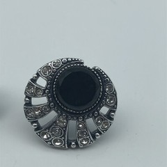 Vintage rhinestone black enamel stud earrings unsigned elegant