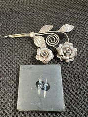2 VTG Sterling Silver Flower Brooches. One W/ 12k Gold Filled And Glass Crystals