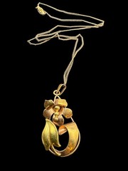 Vintage A&Z 12K GOLD FILLED Flower Pendant Necklace 18 INCH CHAIN 4.9g J57