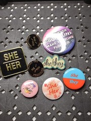 Lot Of Pronoun Themed Pin And Pin Back Buttons Pronoun Lot STBAS