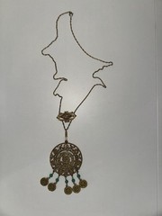Vintage Goldette Gold Tone Asian Statment Faux Jade Dangles Necklace