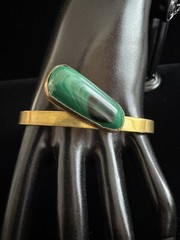 Vintage Malachite & Thick Copper Cuff Bracelet Retro Art Deco Revival Design 30g