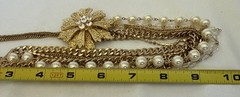 Faux Pearl Rhinestone Flower Multi Strand Gold Tone Necklace Costume Statement