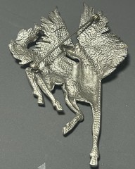 Vintage JJ Jonette Brooch Pewter Horse Pegasus Purple Glitter 3.5 Inches