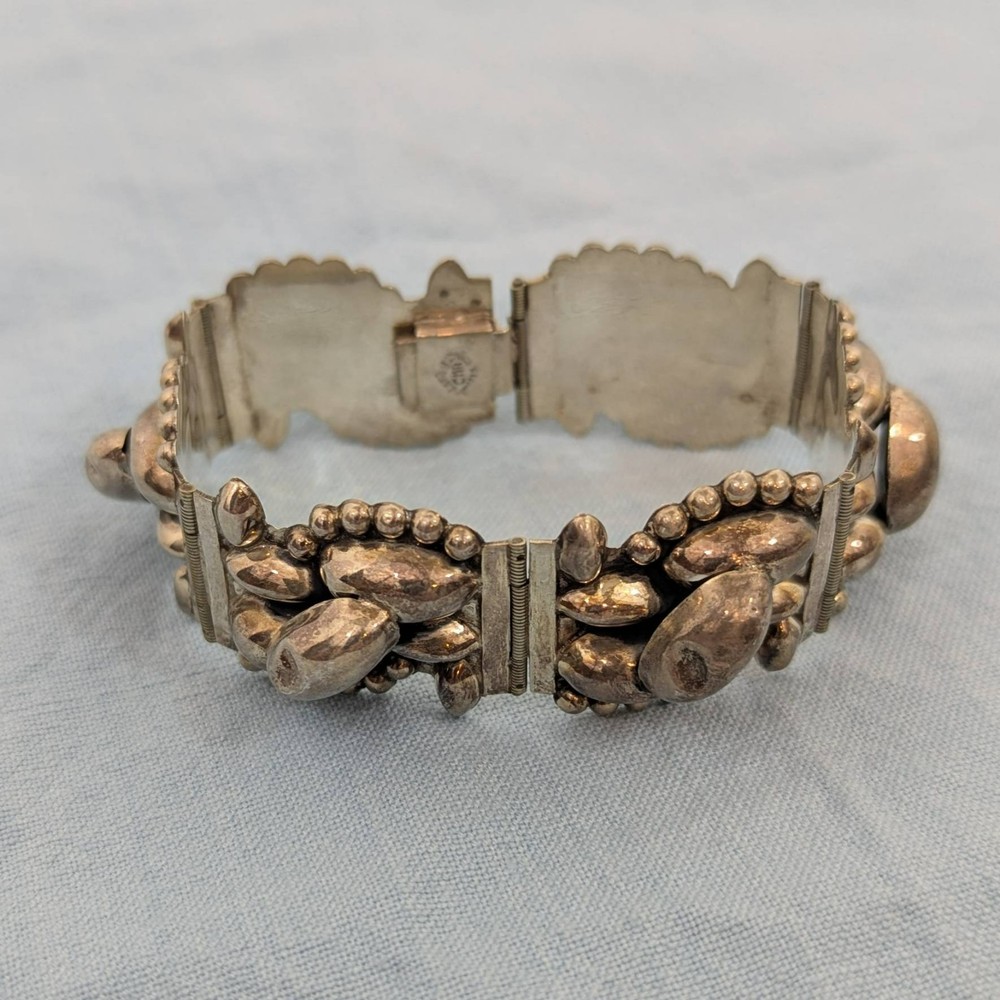 Vintage CMB Mexican Sterling Silver Hinged Link Bracelet – 6 7/8 inch