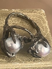 VTG Sterling Silver Brutalist Baroque Cultured Pearl Statement Ring Sz 8