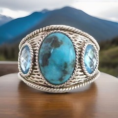 Vintage Sterling Silver 925 Large Turquoise Blue Topaz Unique Ring Size 9.5