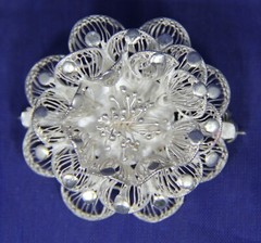 Vintage Sterling Silver Spun Wire Filigree Flower Brooch