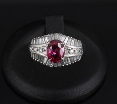 Fine 1.59ct GIA Intense Red Burma Ruby & 1.22ct Diamond Platinum Ring, Size 7.75