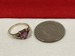 Vintage ROMANY 10k Solid Yellow Gold Heart Shape Amethyst Stone Ring SIZE 4.25