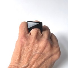 Vintage Lucite Ring 5.75 Black Asymmetrical Rectangle Modern Chunky Statement