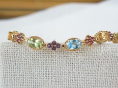 Zales 18K Gold on Sterling Silver 925 Multi Gemstone Tennis Bracelet Fits 7.5″