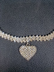 Vintage Rhinestone Heart Choker Necklace Silver Tone Clear Stones 13″