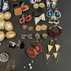 Vintage Costume Jewelry Earrings 80s 90s Y2K Pierced Clip Chunky Retro Lot 56x
