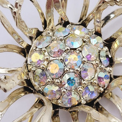 Sarah Coventry Allusions AB Crystal Gold Tone 1968 Clip On Earrings & Brooch Set