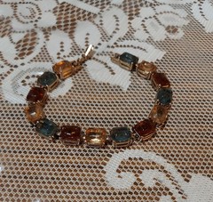 Vintage Bracelet, Gold Tone with Multicolor Emerald Cut Faux Stones. 7-1/2″