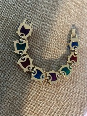 Runway Lucite Resin Multi Color Bracelet Couture GoldTone 80’s VTG 6.75″