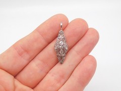 SUPER ART DECO PLATINUM FILIGREE 3 DIAMOND STONE LAVALIERE PENDANT