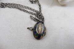 Deco Silver Gilt 800 Egyptian Revival Enamel Moses Basket Locket Pendant 1920s
