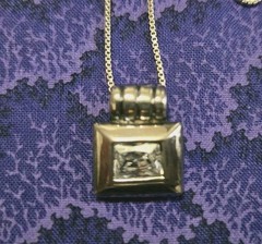 VTG 1980s STERLING SILVER 925 FRAMED FACETED CRYSTAL PENDANT NECKLACE 18”