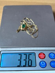 VINTAGE 10K/14K YELLOW GOLD EMERALD GREEN COLOR CZ PASTE ORNATE PENDANT NECKLACE