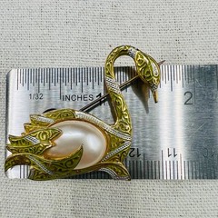Vintage Spain Swan Brooch Gold Tone Scroll Faux Pearl Pin Spanish Jewelry 2 Inch