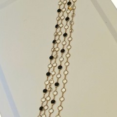Vintage Swarovski Crystal Necklace Black & Clear Signed Gold Tone double strand