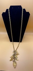 Georgiou Vintage Matte Gold Faux Pearl Acorn Cascading Leaf Necklace 30″