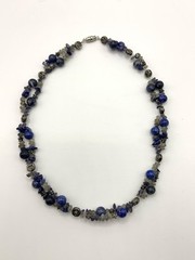 Vintage Sodalite Natural Stone Chips And Sun Beads Necklace 16”