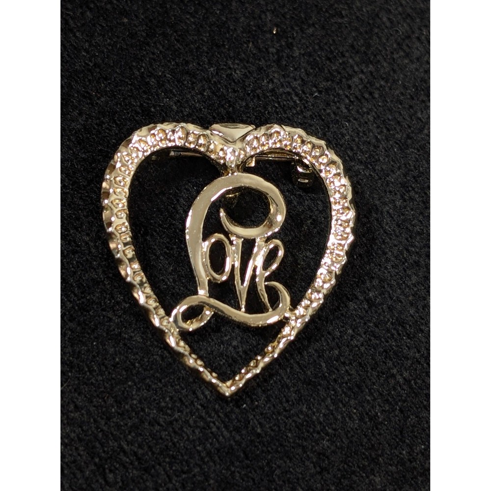Vintage Gerry’s Gold Tone Love Heart Brooch Pin Rhinestone Accent Signed