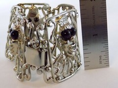 Vintage Selini Silver Plated Black Beaded Clown Face Panel Bracelet 7 Inches 68g