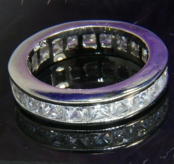 White Quartz .925 Sterling Silver 3/16″ Eternity Estate Wedding Band Ring size 6
