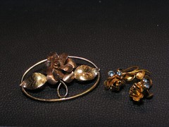 Vintage earrings stamped made in Austria and matching rose pin