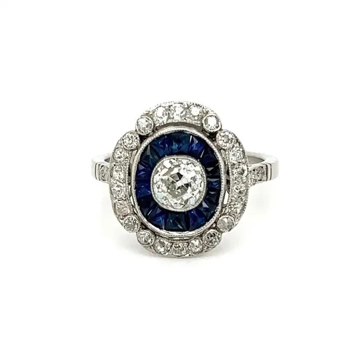 Art Deco 3.5Ct Lab Created Diamond Blue Sapphire Anniversary White Gold FN Ring