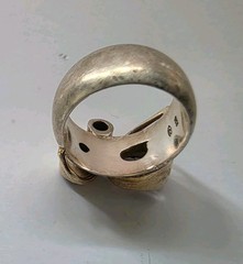 Sterling Silver 925 Artisan Cuff & Ring Set Mixed Metal Gold Accents Multi Stone