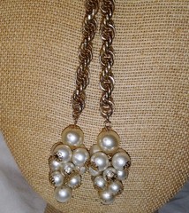 Vintage 1960’s Lariat Tassel Faux Pearl Necklace Gold Plated Heavy Chain MCM