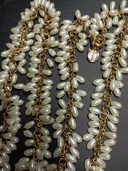 Talbots Vintage Long Faux Rice Pearl Cluster Statement Necklace Gold Tone 36″
