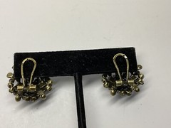 LaVintage Bronze Tone Blue Green Rhinestone Flower Cluster Pierced Earrings