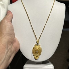 ANTIQUE c1860-1880 VICTORIAN 22K 15.6g ROLLED GOLD PHOTO PENDANT 12K GF CHAIN 22