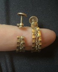 Vtg Signed JMS 1/20th 12K Gold Filled Hoop Earrings Screw Back Filigree STUNNING