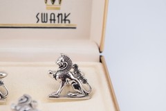 Vintage Swank Figural Griffin Cufflinks Rhinestones Silver Tie Tack Box