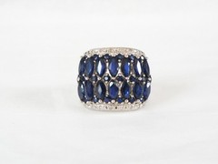 Vintage Sterling Silver 925 Natural Sapphire Diamond Statement Ring Size 7