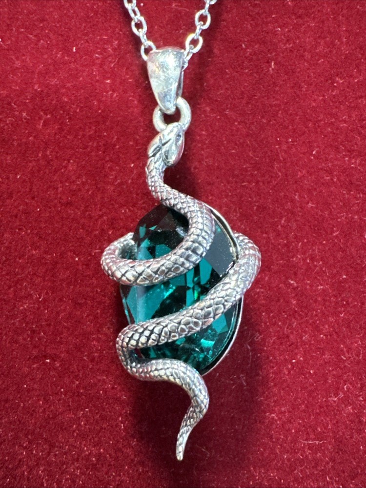 Snake Necklace 925 Sterling Green Crystal Gothic Serpent Whimsigoth Witchy Witch