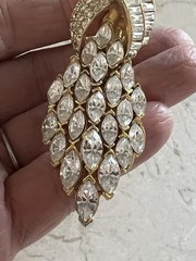 Vintage Ciner? Crystal Rhinestone Statement Drop Hinged Clip on Earrings 3″ Long
