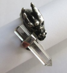Sz 9.5 VINTAGE STERLING SILVER CLEAR QUARTZ ROCK CRYSTAL WAND DRAGON RING