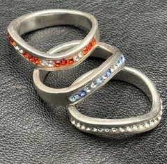 Vintage Sterling Silver Ring stackable Rhinestone Red White Blue USA July Sz 7
